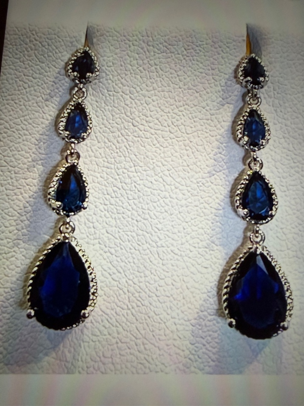 Blue Sapphire Earrings Teardrop Dangle Earrings: 14kt White Gold/Silver